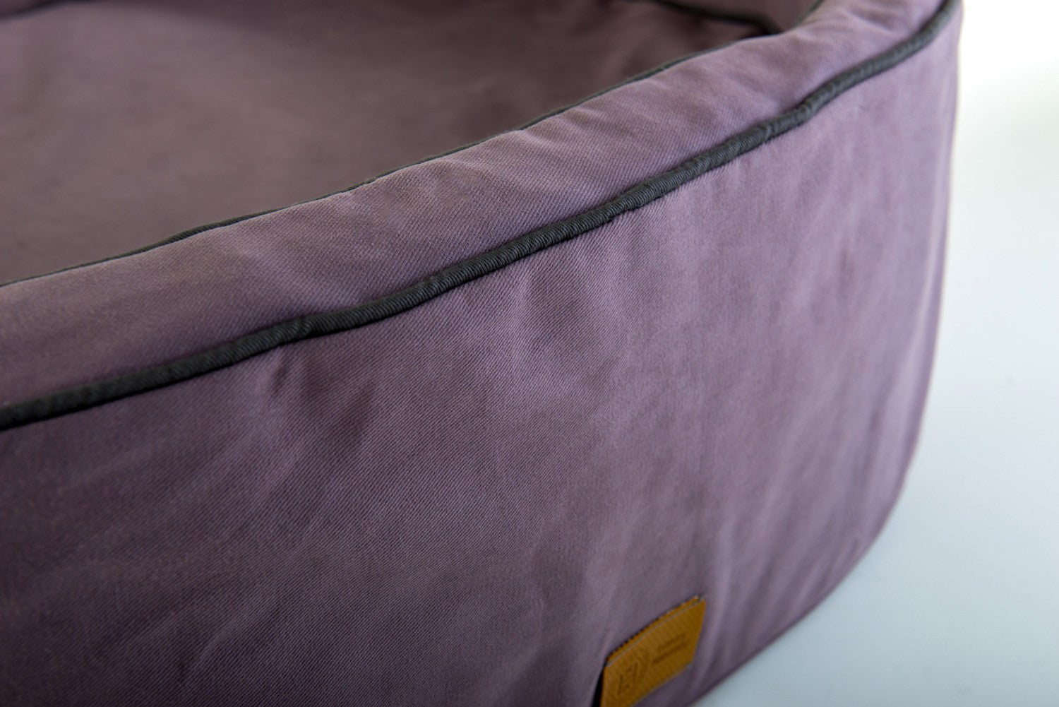 Mauve bull denim cotton natural all season Nest dog bed made from organic materials in Britain.