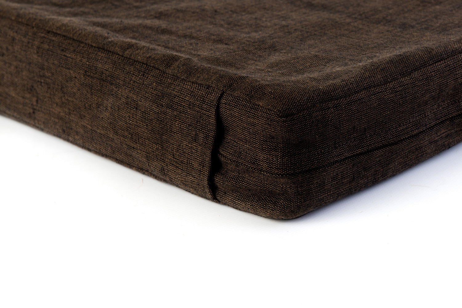 Detail of back corner of Organic Brown Cotton natural dog bed from Hixx. Made in Britain.