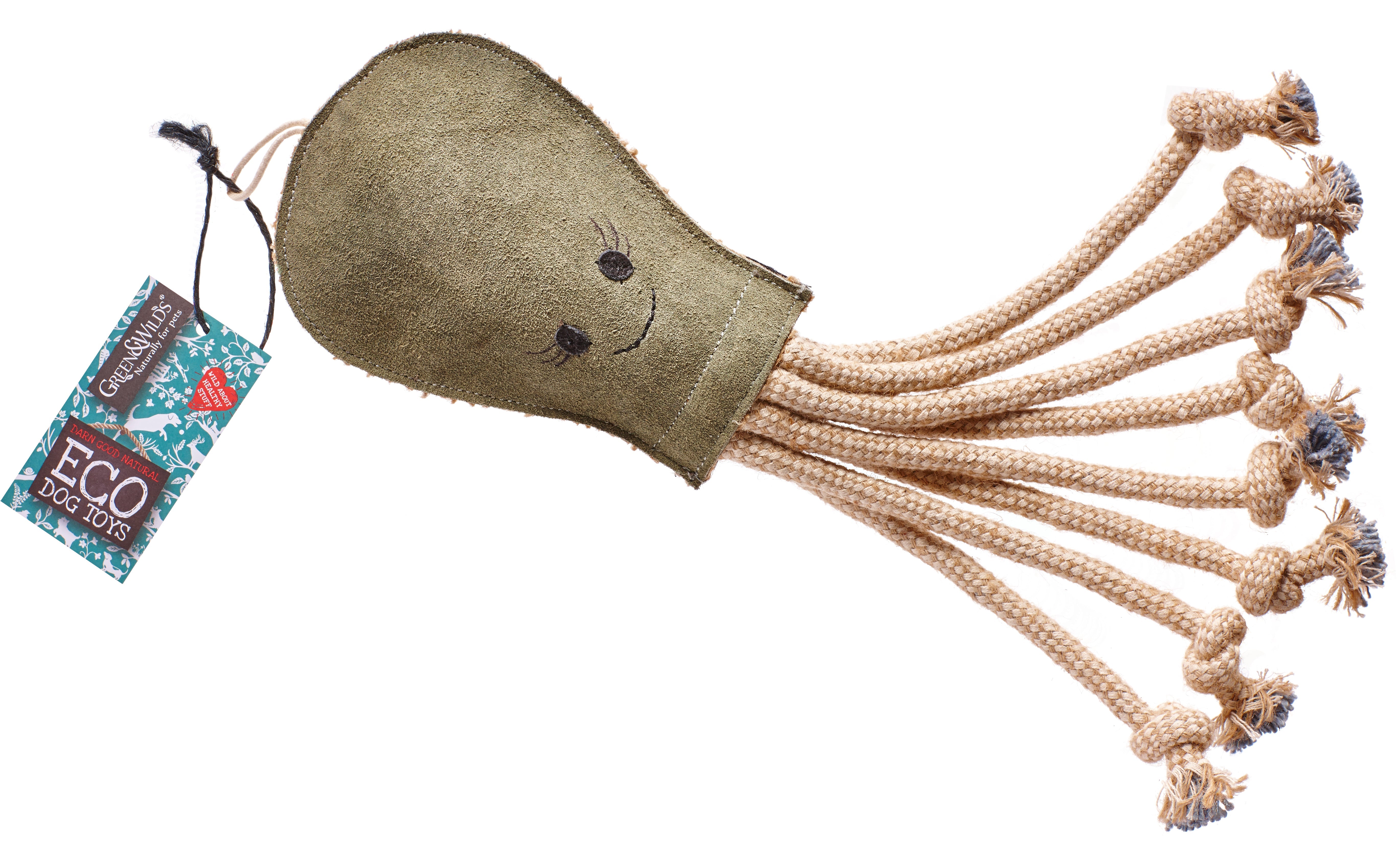 Jute and suede Octopus natural dog toy 