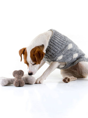 Jack Russell with natural grey and brown felted wool bones.